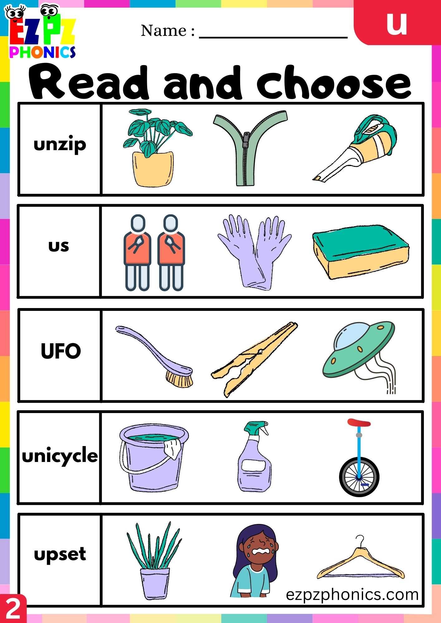 Group2 Letter U Read And Choose Beginning Sounds Worksheet